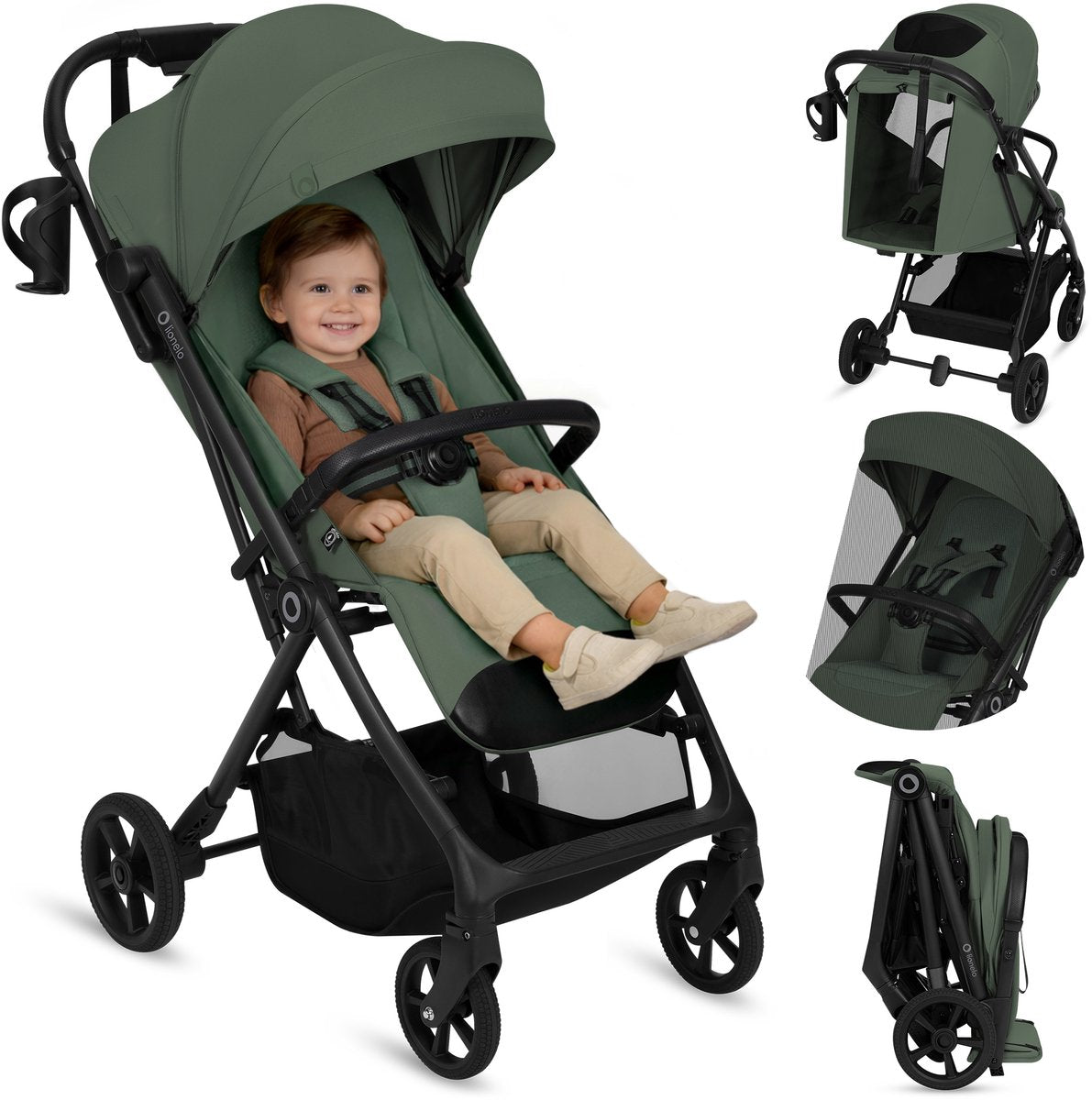 Poussette Lionelo Tansi - roues graveltech - système de pliage automatique pliable - convient de 6 mois à 4 ans - siège haut jusqu'à 92 cm - dossier 3 positions - confort dri-seat - avec porte-gobelet moustiquaire