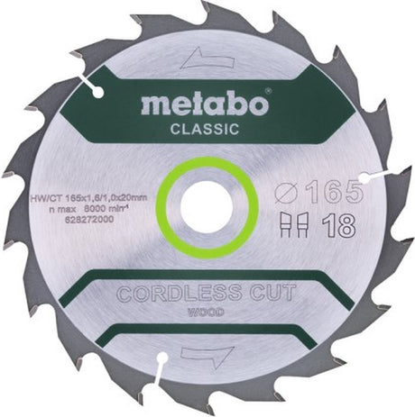 Lame de scie circulaire Metabo hw ct 165x20, 18 wz 20°, classique