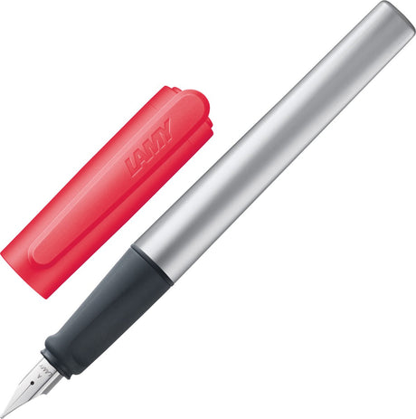Stylo plume Lamy nexx rouge fluo – avec grip antidérapant et plume en acier poli de largeur a – boîtier triangulaire en aluminium