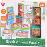 Playgo Play puzzle en blocs de bois animaux, 20 pièces.