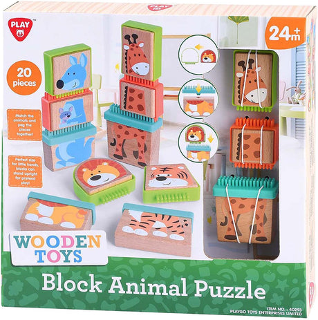 Playgo Play puzzle en blocs de bois animaux, 20 pièces.