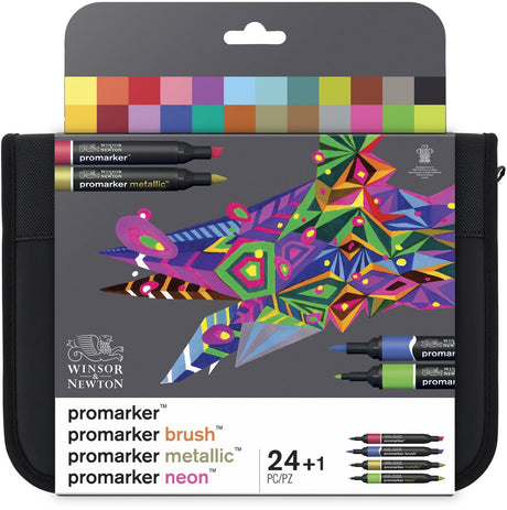 Winsor Newton 0290037 ensemble de marqueurs mixtes 24 en portefeuille | promarker, pinceau, néon métallique