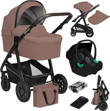 Poussette Lionelo bianka 3 en 1 - incl. siège auto - 0-22kg - xxl - poussette 3en1 - barre de poussée réglable - pliable - set d'accessoires - pare-soleil xxl - roues à roulement - lit parapluie