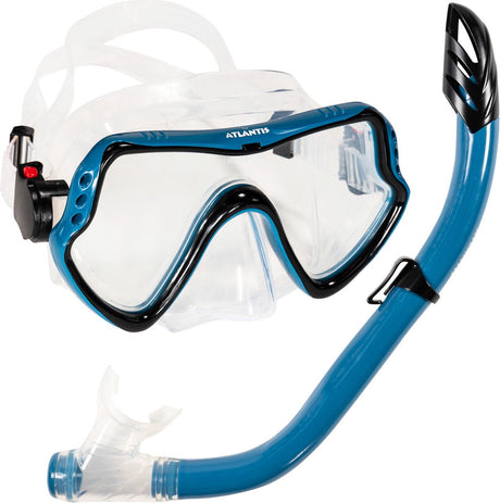 Atlantis samana pro combo - ensemble tuba - lunettes de plongée avec tuba - verre renforcé - dessus sec - sac de rangement de luxe - adultes - océan noir
