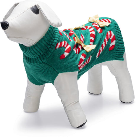 Beeztees kersttrui candy canes - hondentrui - polyester - groen - s- 23 cm