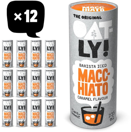 Ouah ! Oatly Oats Barista Macchiato au caramel glacé - 12x235ml - café glacé à base de plantes - café - pack économique