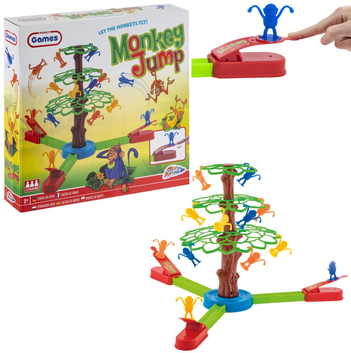 Grafix monkey jump - actiespel | spelletjes voor kinderen | behendigheidsspel | geschikt voor 1 tot 3 spelers
