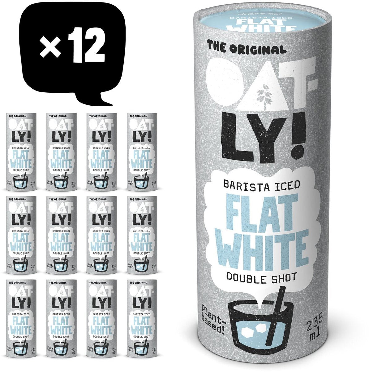 Ouah ! Oatly Oats Barista Iced Flat White - 12x235ml - Café glacé à base de plantes - Café - Pack économique