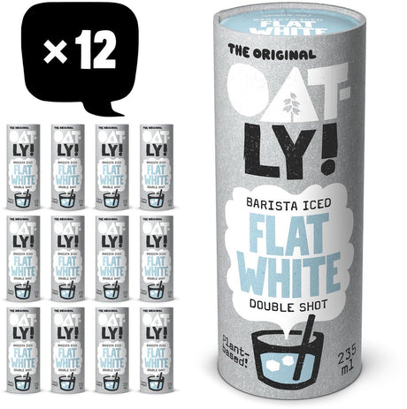 Ouah ! Oatly Oats Barista Iced Flat White - 12x235ml - Café glacé à base de plantes - Café - Pack économique