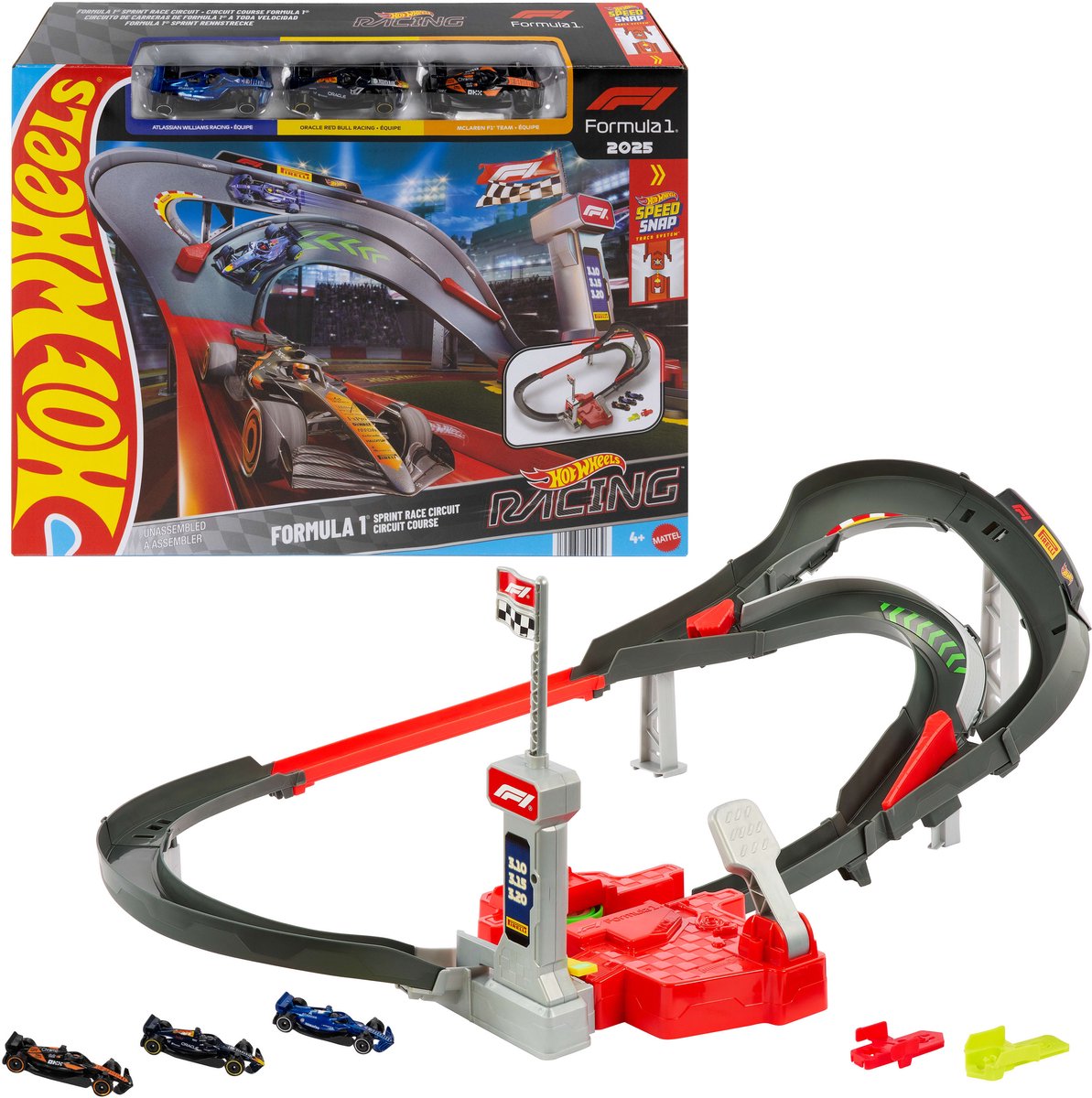 Hot Wheels Racing Circuit de Formule 1 Sprint - avec 3 voitures miniatures en métal