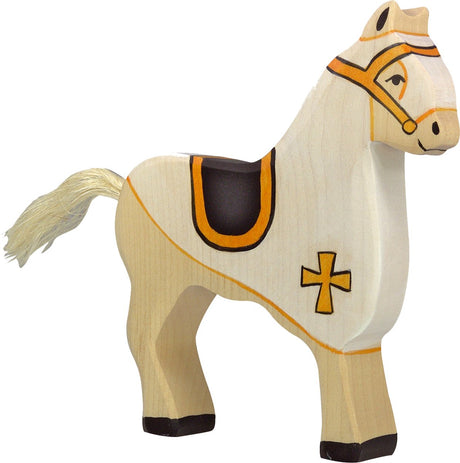 Holztiger Contes de fées et chevaliers : cheval de compétition blanc 15x3x17cm, bois
