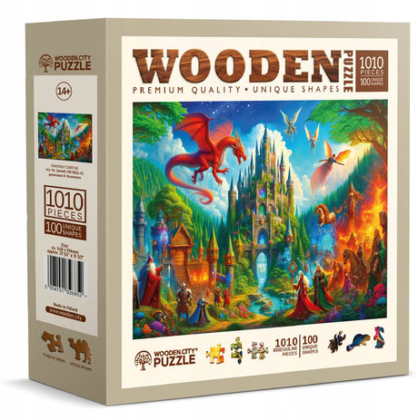 Puzzle en bois Ville en bois 1000 pièces - Château fantastique avec figurine