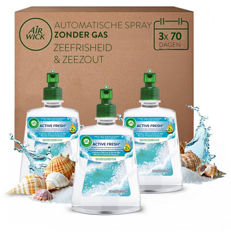 Air wick - désodorisant actif fraîcheur marine sel marin - 3 recharges