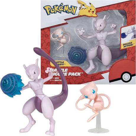 Jazwares Pokémon - figurine de combat pack de 2 figurines de combat mew (5 cm) mewtwo (11 cm)