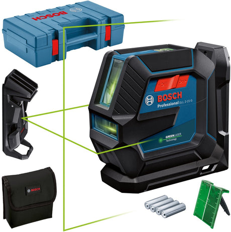 Bosch professional gll 2-15 g laser à lignes croisées vert + pince de plafond dk 10 en étui - 0601063w02