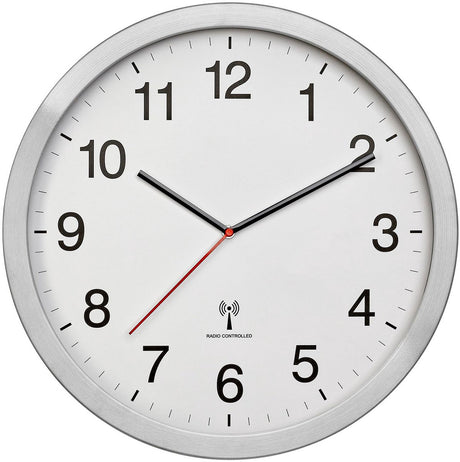Horloge murale contrôlée par signal horaire Tfa dostmann xl, avec cadre en métal et cadran blanc