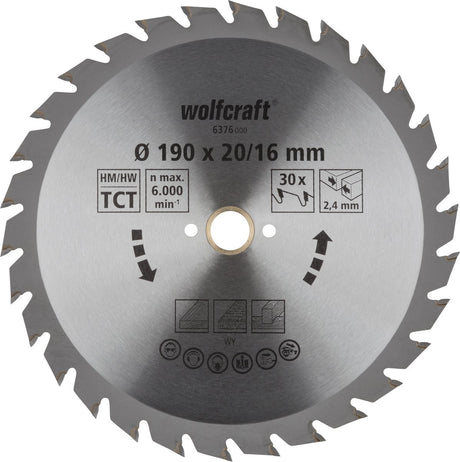 Wolfcraft - lame de scie circulaire 190x20mm - 30 dents - lame de scie pour scie circulaire - série verte - 6376000