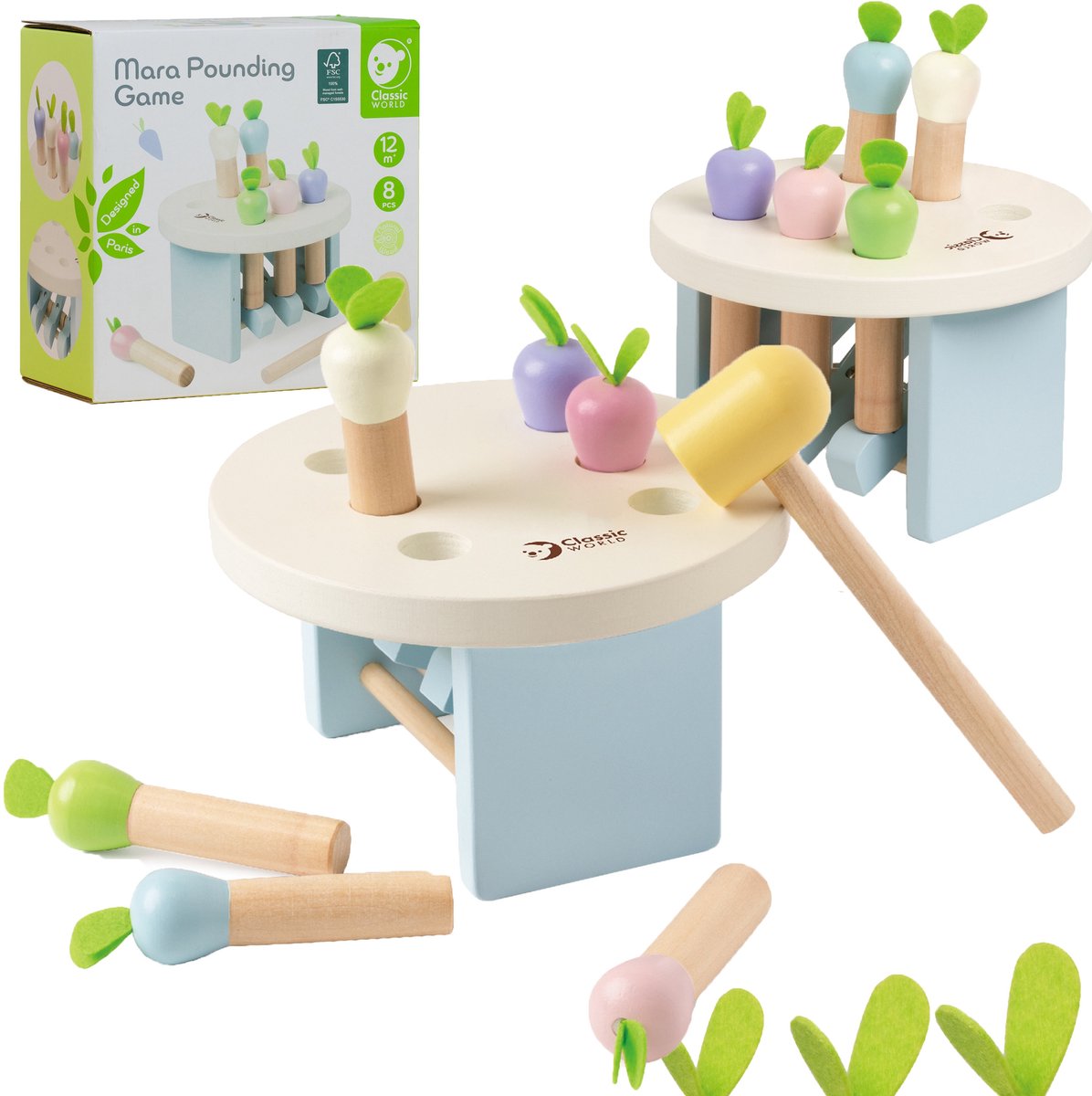 Banc de marteau en bois du monde classique mara, 8 pcs.