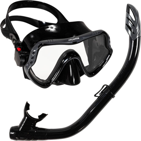 Atlantis samana pro combo - ensemble tuba - lunettes de plongée avec tuba - verre renforcé - dessus sec - sac de rangement de luxe - adultes - gris noir