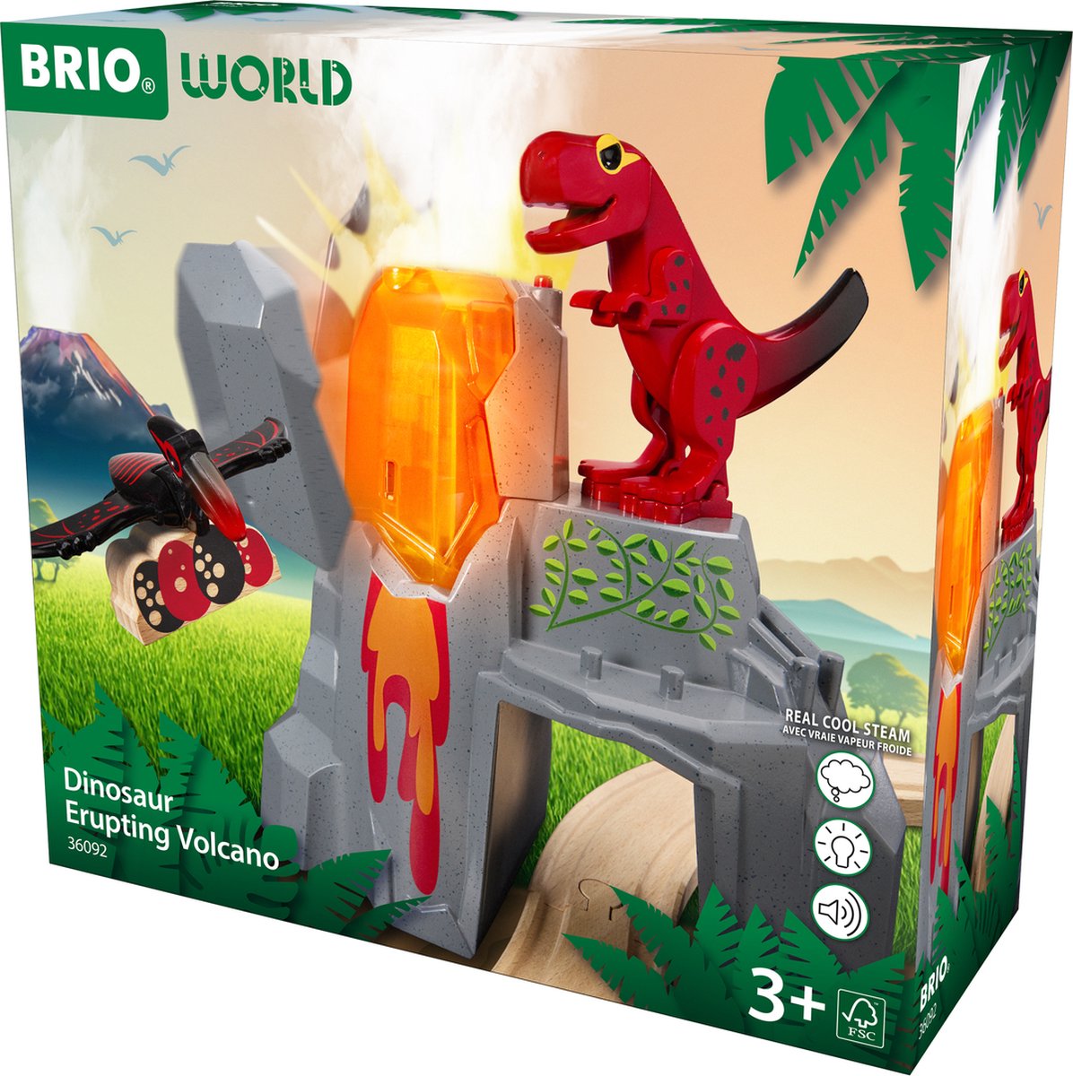 Ravensburger Brio World - 36092 dinosaures avec éruption volcanique | ensemble de trains jouets pour enfants âgés de 3 ans et plus
