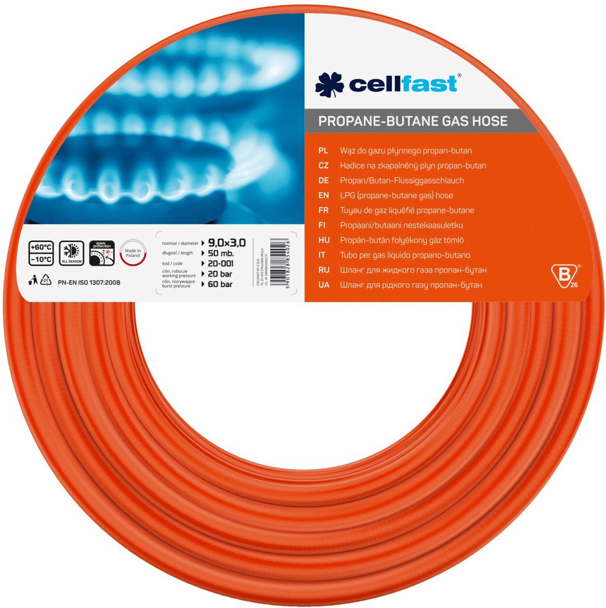 Cellfast - Tuyau gaz GPL 9x2,5 mm - longueur 25 m
