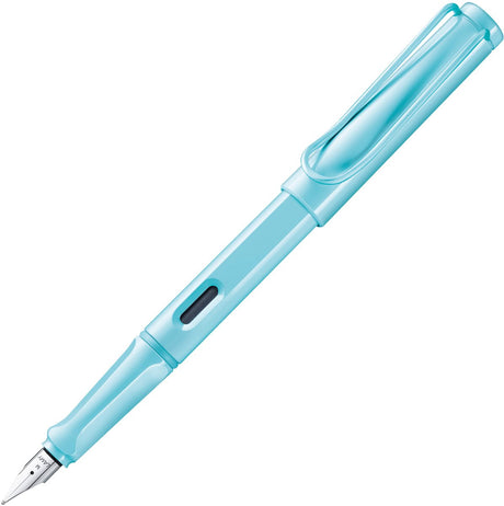 Stylo plume moderne Lamy Safari 0d1 en plastique robuste de couleur Aquasky avec poignée ergonomique et plume en acier avec une largeur de trait extra fine, avec cartouche d'encre bleue T 10