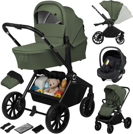 Lionelo mika plus - poussette 3en1 - ensemble xxl - incl. siège auto i-size - polyvalent et toute l'année - grandes roues - jusqu'à 22 kg - utilisation d'une seule main - pour tous types de terrains - kit d'accessoires