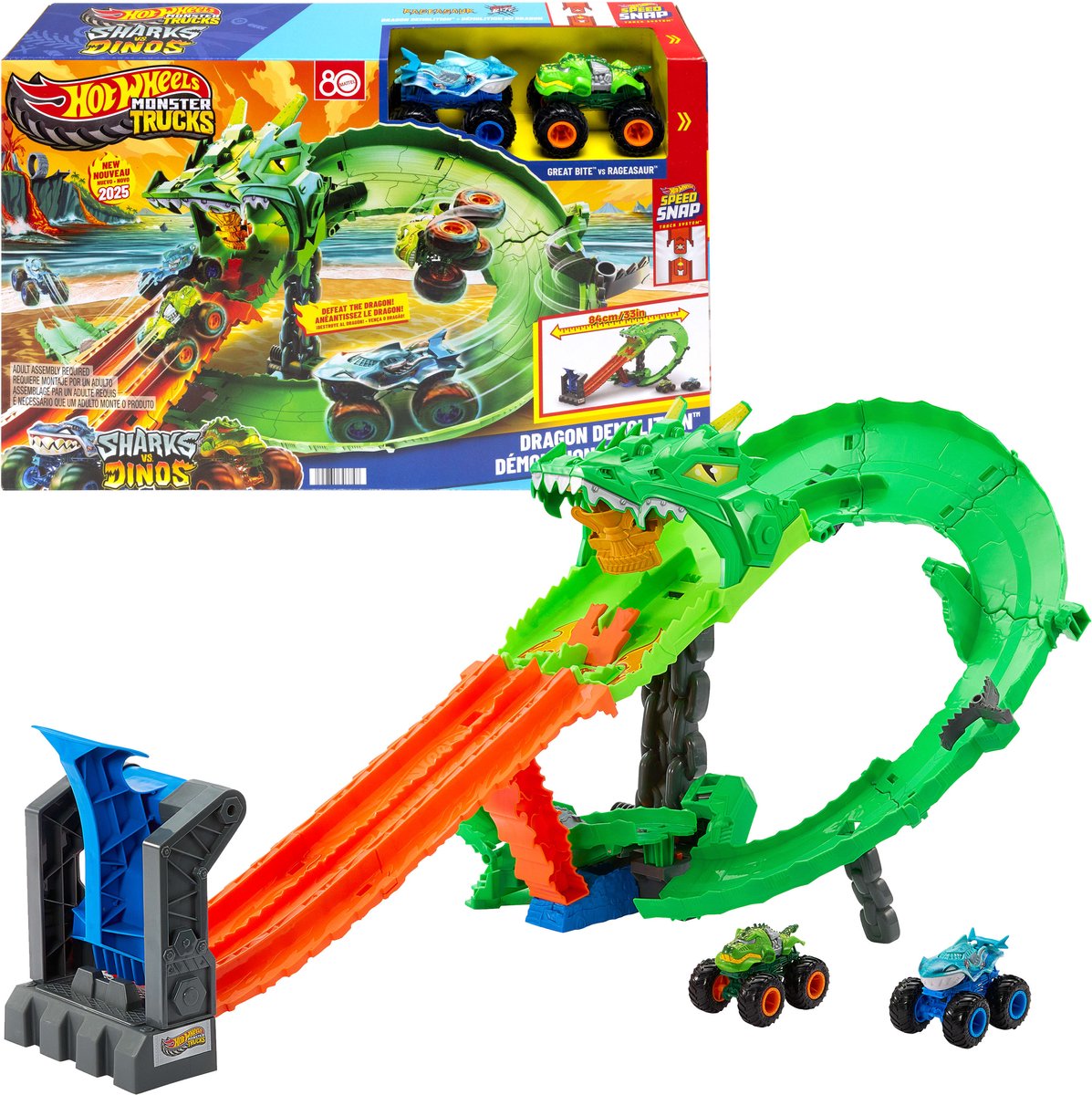 Ensemble de circuits Hot Wheels Monster Track Sharks vs Dino Dragon