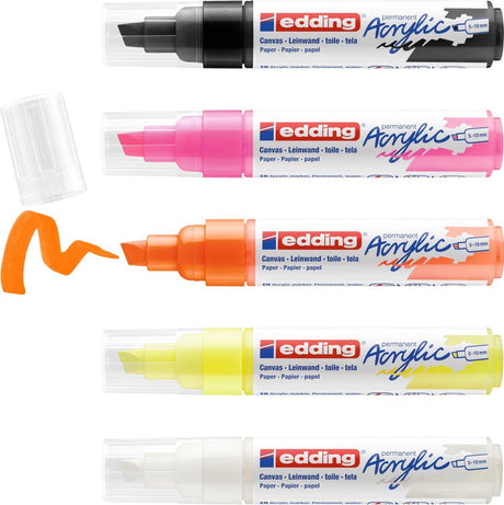 Edding 5000 acrylstiften breed - wit zwart neon-geel neon-oranje neon-roze - set met 5 acrylkleuren (neon) - beitelpunt 5-10 mm - acrylverf voor schilderen op canvas, hout - acrylstiften, watervast