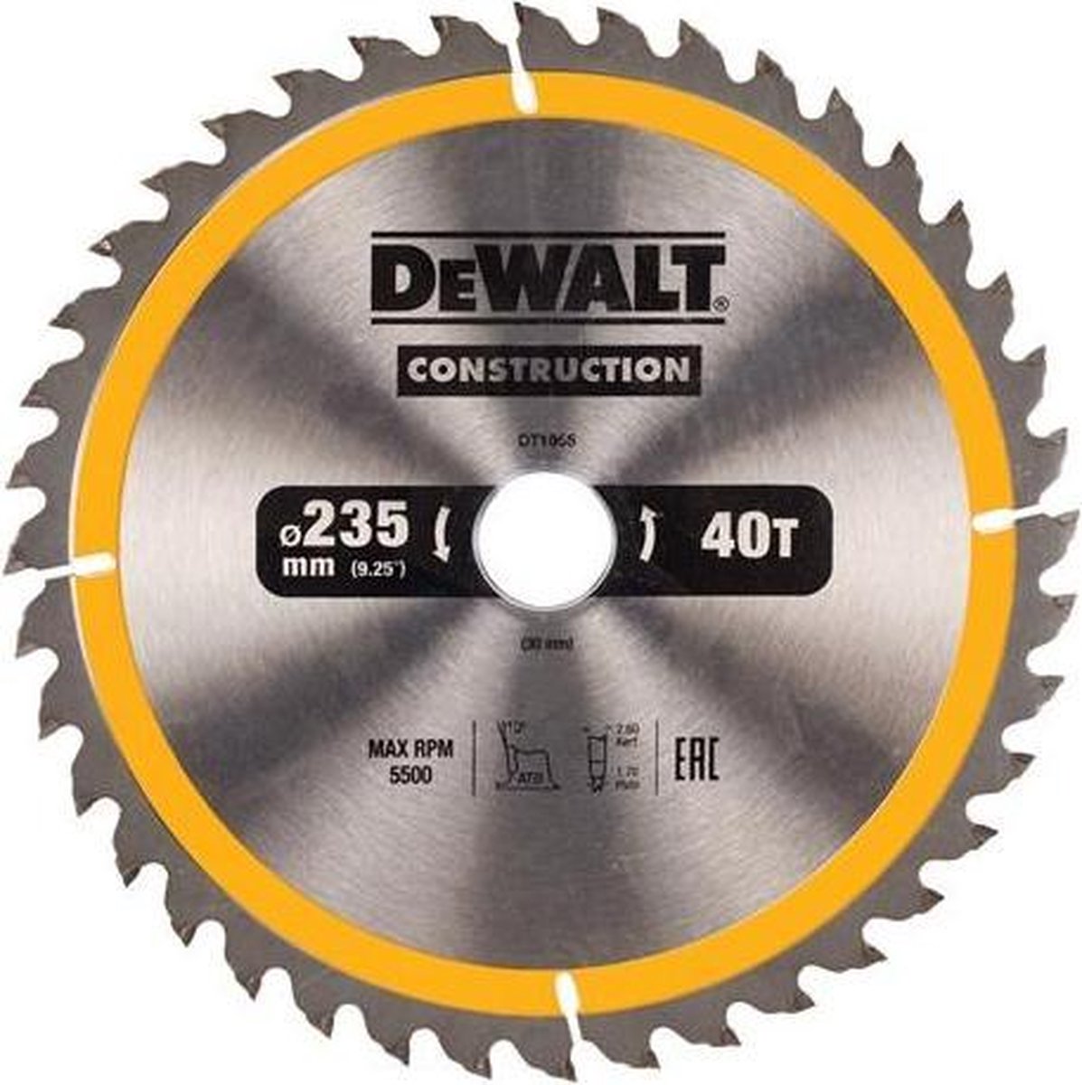 Lame de scie circulaire Dewalt pour le bois | construction | ø 235mm trou d'axe 30mm 40t - dt1955-qz