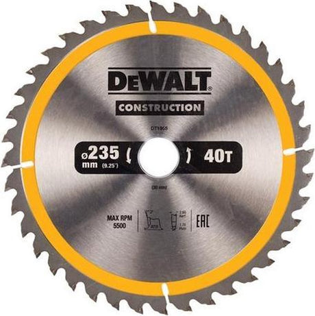 Lame de scie circulaire Dewalt pour le bois | construction | ø 235mm trou d'axe 30mm 40t - dt1955-qz