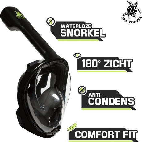 Masque de plongée pour tortue de mer - tuba - lunettes de plongée - ensemble de tuba - masque complet - adultes - noir - s m