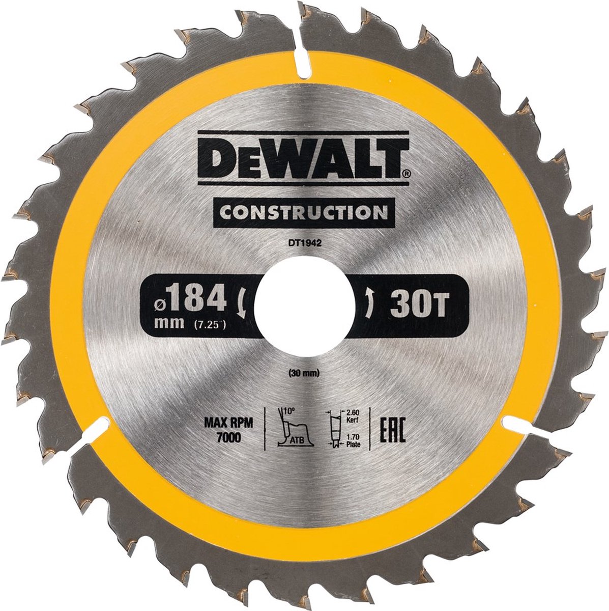 Accessoires Dewalt lame de scie circulaire 184x30x30t, positif 10°, encoche 2,6mm - dt1942-qz