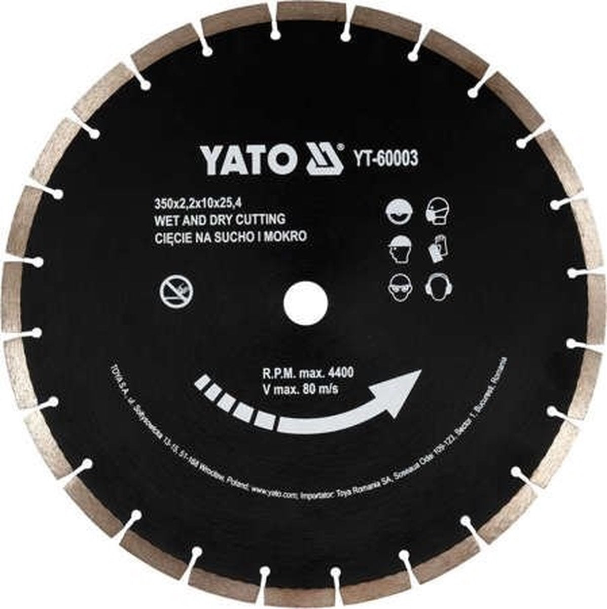 Disque diamant Yato - 24 dents - dia 350 mm - pour toute marque de scie à béton