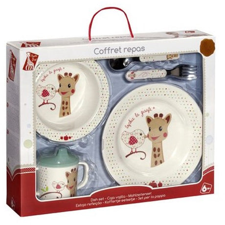 Coffret repas Sophie la girafe - vaisselle enfant - assiette enfant - gobelet - bol - couverts enfant - passe au lave-vaisselle - à partir de 6 mois - 5 pièces - beige rouge