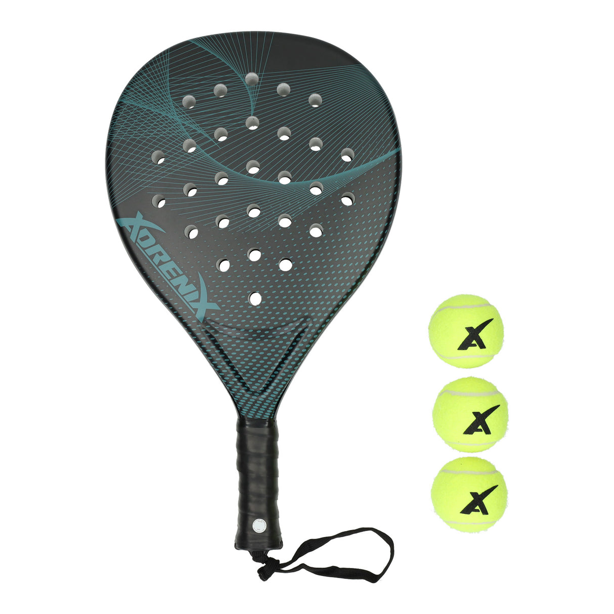 Adrenix padelset racket met 3 ballen - groen