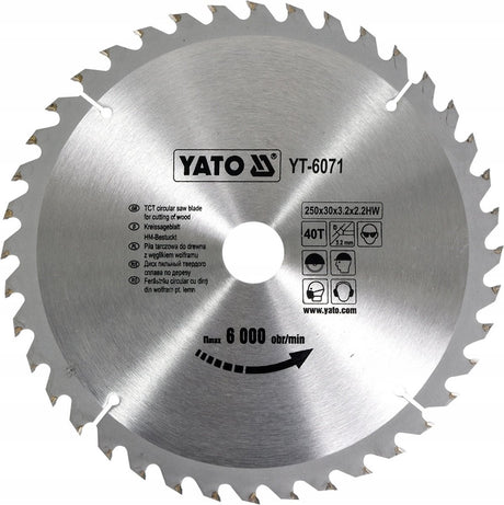 Lame de scie circulaire Yato ø250 mm - 40t - diamètre intérieur 30 mm