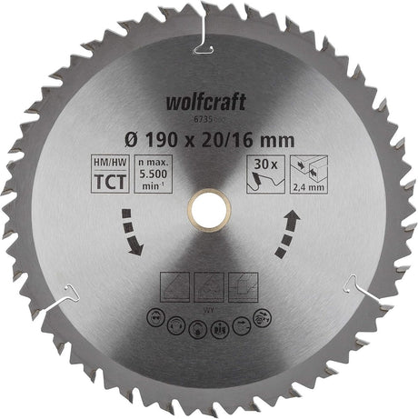 Wolfcraft - lame de scie circulaire 190 x 16 mm - 30 dents - lame de scie circulaire manuelle - 6735000