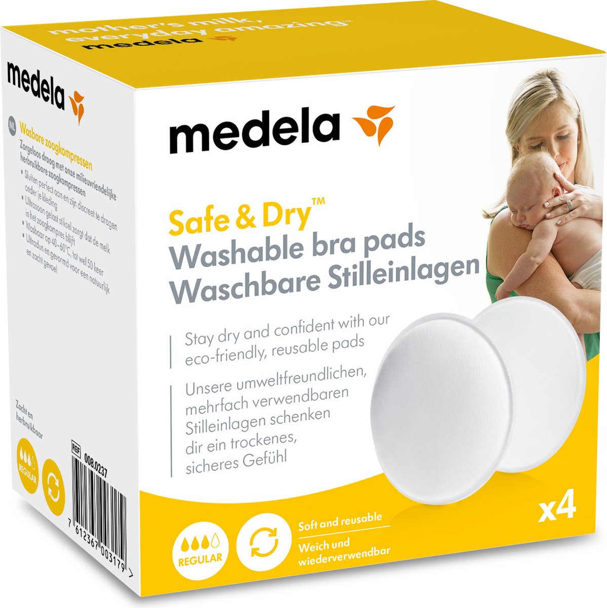 Coussinets d'allaitement lavables Medela - réutilisables - doux et confortables - lavables à 40–60°c - 4 pièces