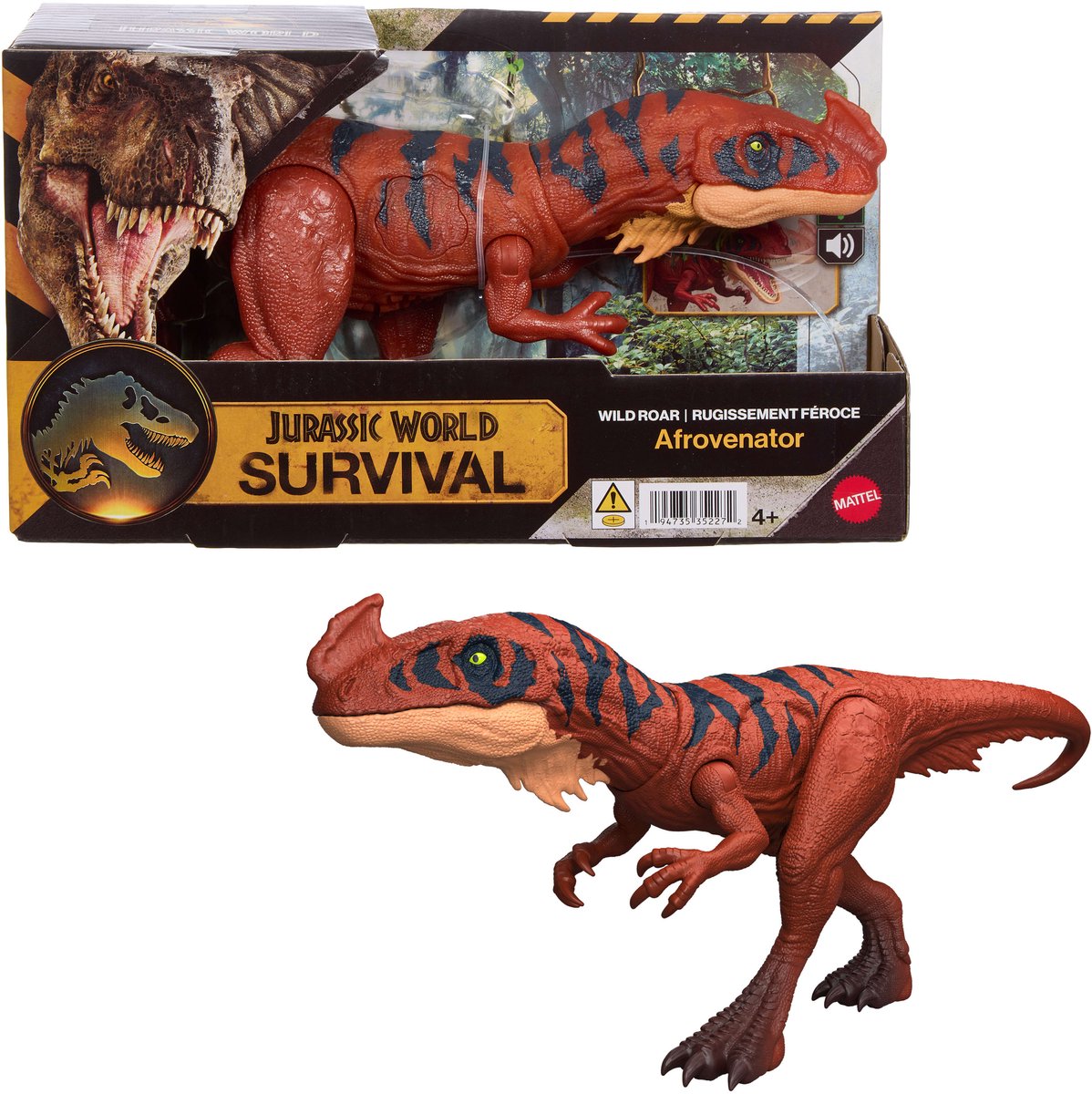 Mattel Jurassic World Wild Roaring Afrovenator Dinosaur Action Figure - Avec lumières et sons