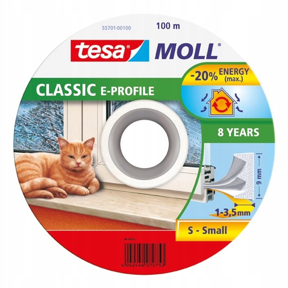 Tesa - série moll - coupe-froid en caoutchouc blanc - 100m - profil e