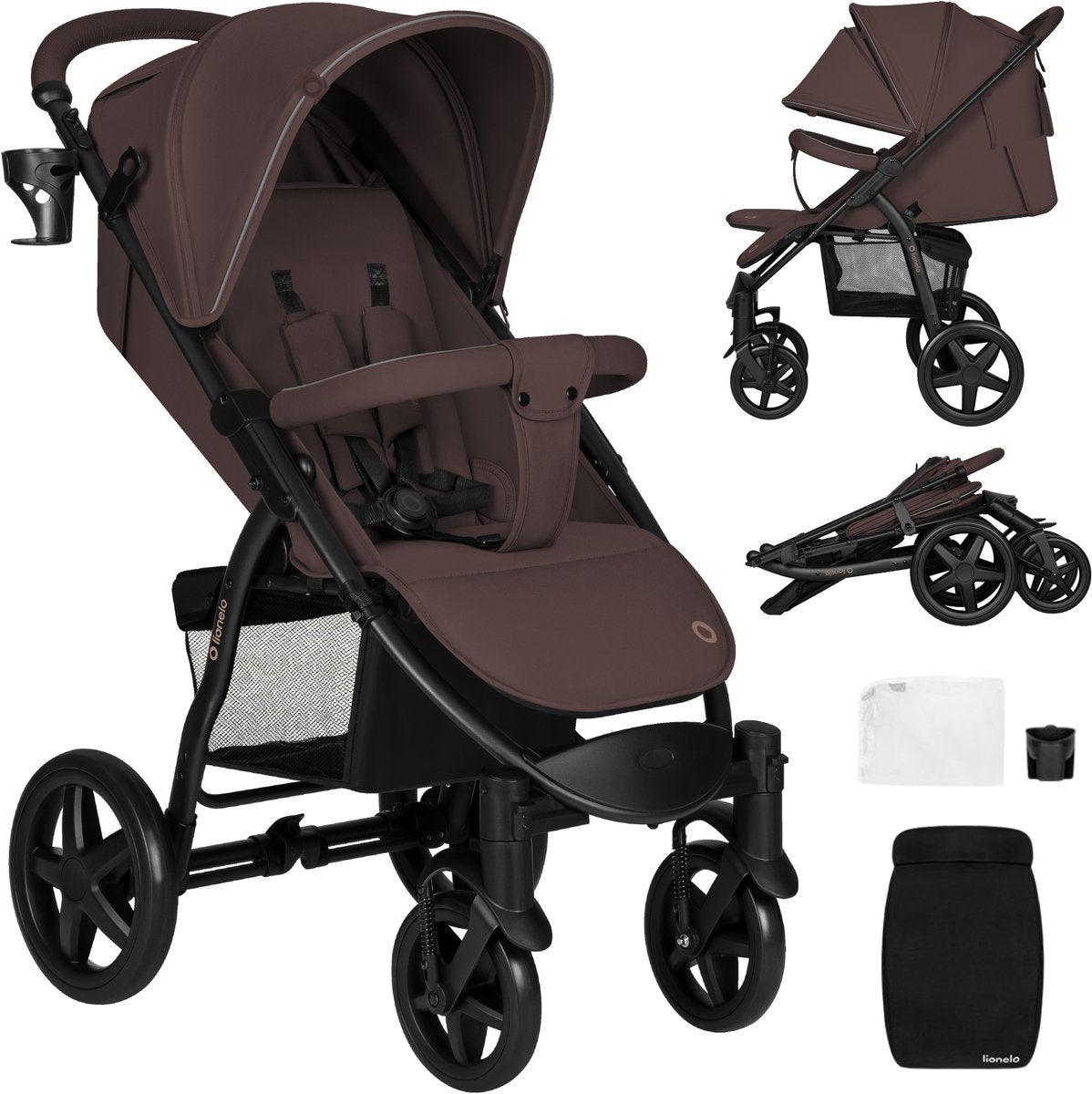 Lionelo buggy annet plus - léger pliable - grandes roues solides avec suspension - y compris chancelière, moustiquaire porte-gobelet - dossier réglable repose-pieds - poussette de la naissance jusqu'à 22 kg - landau