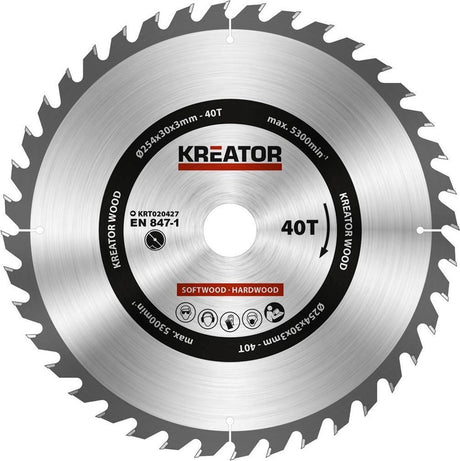 Kreator krt020427 zaagblad hout 254 mm -40t
