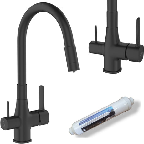 Invena glamour - robinet de cuisine - avec filtre - noir - bec extractible élastique
