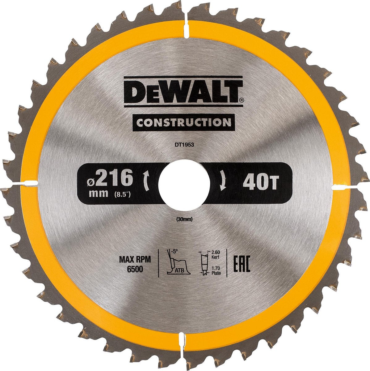 Dewalt accessoires dt1953 lame de scie circulaire de construction - 216x30x40t - bois - dt1953