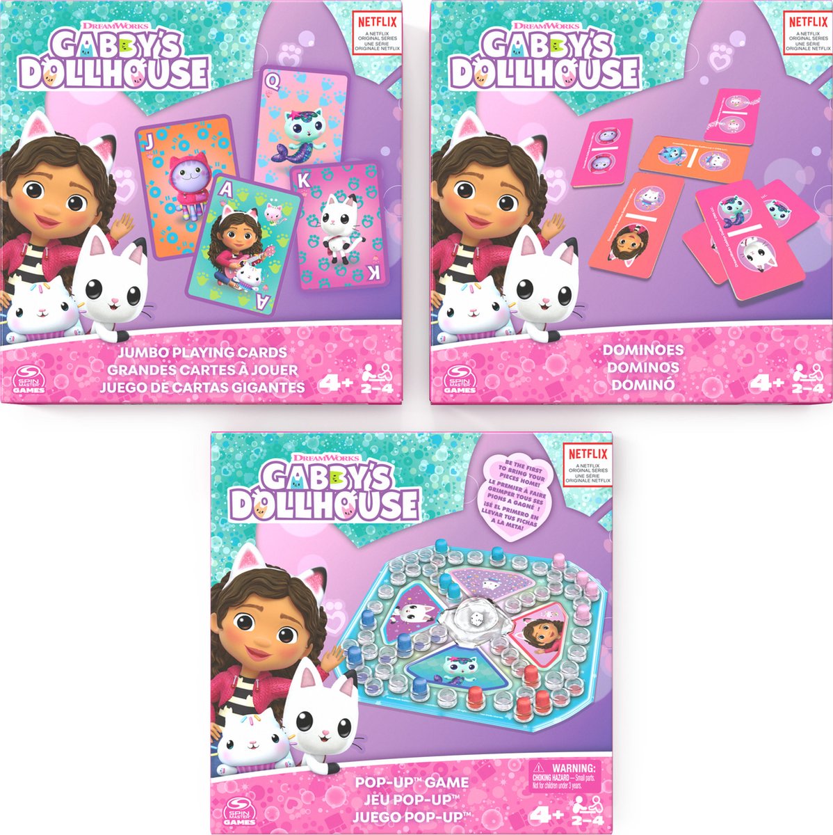 Jeu popup Spinmaster Gabby's Dollhouse, jeu de cartes, dominos - jeu d'enfant
