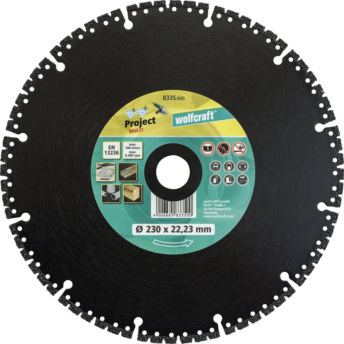 Wolfcraft - disque à tronçonner diamanté pro ø 230 mm - disque à tronçonner diamanté pour meuleuse d'angle - disque à tronçonner - 8335000