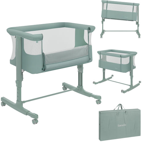 Cododo Lionelo Aurora 3en1 - lit bébé jusqu'à 9 kg - lit de croissance - 4 roues avec freins - lit de camping - hauteur réglable - maille respirante - avec sac de transport pour matelas - housse amovible
