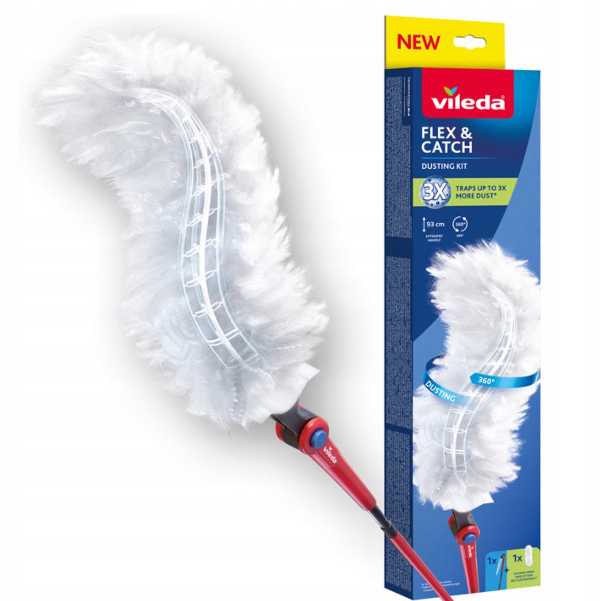 Balai à poussière Vileda flex catch - manche long - 1 recharge incluse - antidérapant - tête flexible, 179434