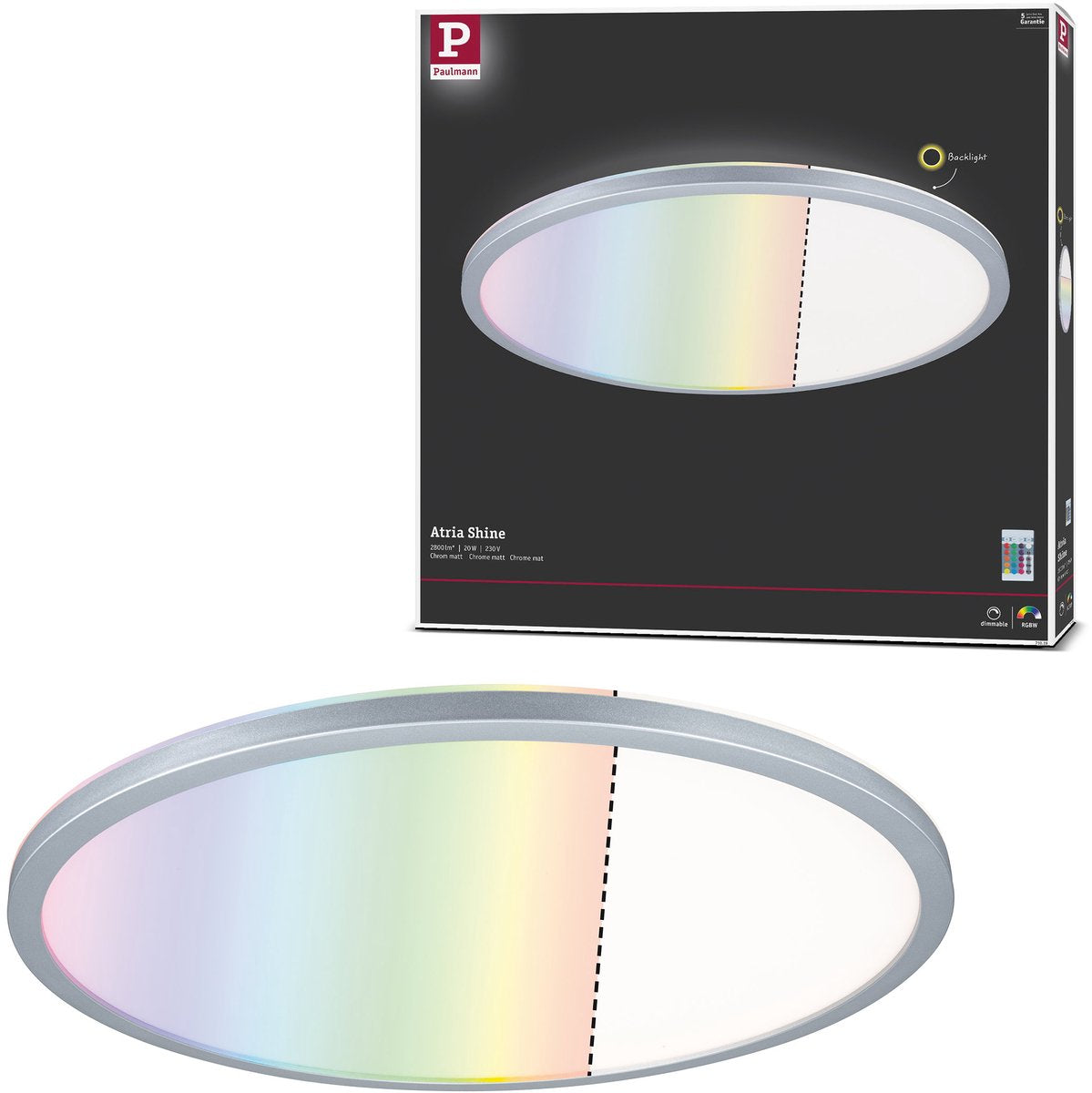 Paulmann panneau LED atria brille rétroéclairage rond 420 mm 20w 2200lm rgbw chrome mat dimmable